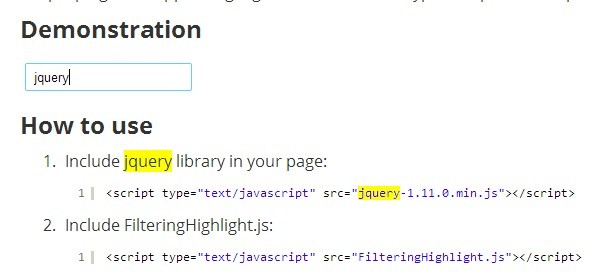 jQuery filteringhighlight